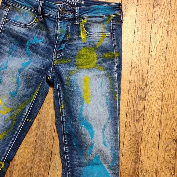 American Eagle Outfitters Super Stretch Jeggings Size 4 Graphic Art Design - Picture 6 of 16